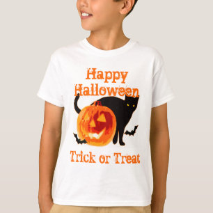 Camiseta gatito negro y jack-o-lantern truco o tratamiento