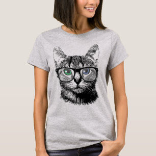 Camiseta Gatito Nerdy del inconformista del gato en vidrios