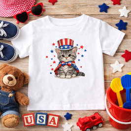 Camiseta Gatito Patriótico Rojo Blanco Azul
