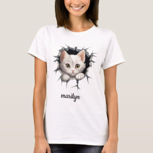 Camiseta Gatito personalizado buscando fuera de un agujero 