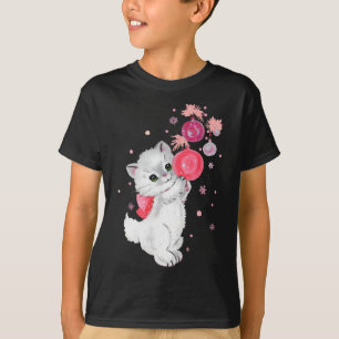 Camiseta Gatito Retro Gatito Juega Con Ornamen De Navidades