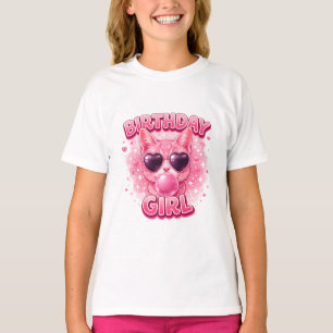 Camiseta Gatito Rosa Lindo Cumpleañera con Gafas de Sol de 