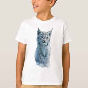 Camiseta Gatito Salvaje Bobcat Lynx Gris Dibujado a Mano pa