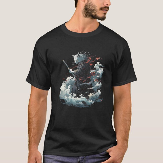 Camiseta gatito samurai anime estética guerrera ninja japon (Anverso)