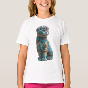 Camiseta Gatito Scottish Fold pintado de azul verde y dorad