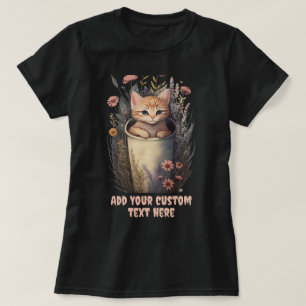 Camiseta gatito sentado en una copa floral, amante de la ma