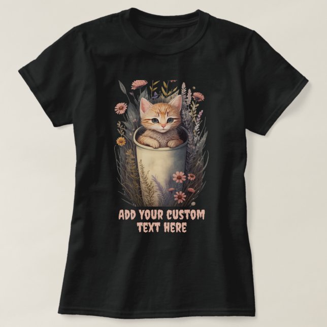 Camiseta gatito sentado en una copa floral, amante de la ma (Diseño del anverso)