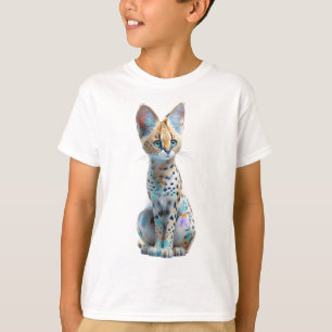Camiseta Gatito Serval Manchado Colorido De Ojos Azules Par
