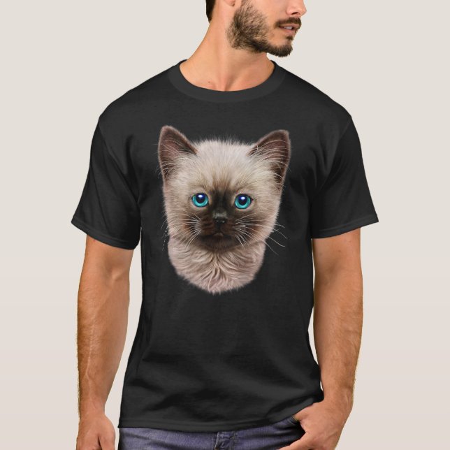 Camiseta Gatito Siamés, Cara De Gato Fluffy (Anverso)
