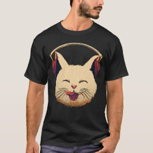 Camiseta Gatito Sonriente Con Auriculares Gato Musical