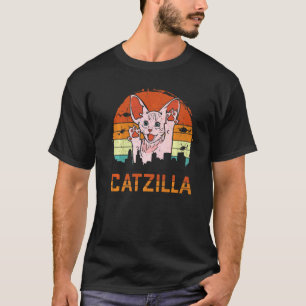 Camiseta Gatito Sphynx Catzilla Monstruo Atacando Ciudad 