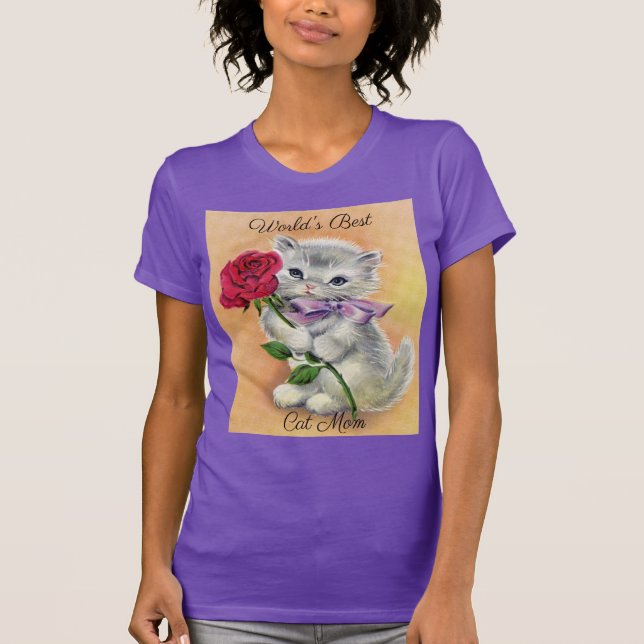 Camiseta Gatito Vintage con Rosa (Anverso)