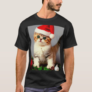 Camiseta Gatito vintage de Navidad en Santa Hat