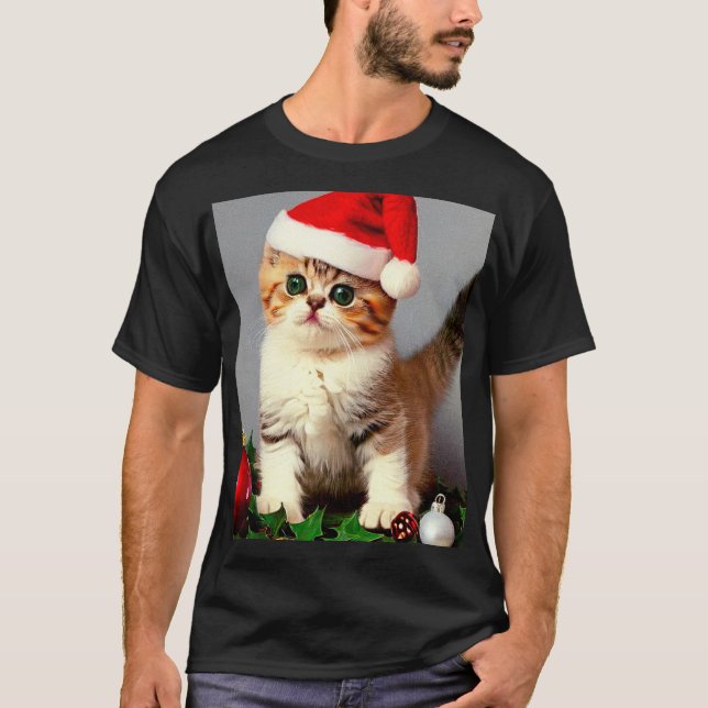 Camiseta Gatito vintage de Navidad en Santa Hat (Anverso)
