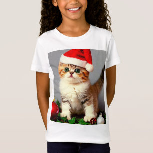 Camiseta Gatito vintage de Navidad en Santa Hat