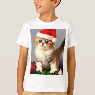 Camiseta Gatito vintage de Navidad en Santa Hat