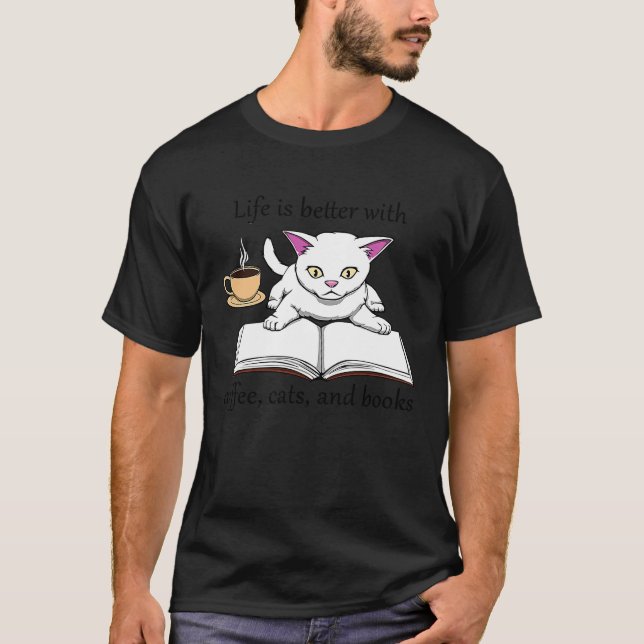 Camiseta Gatito y lectura de café (Anverso)