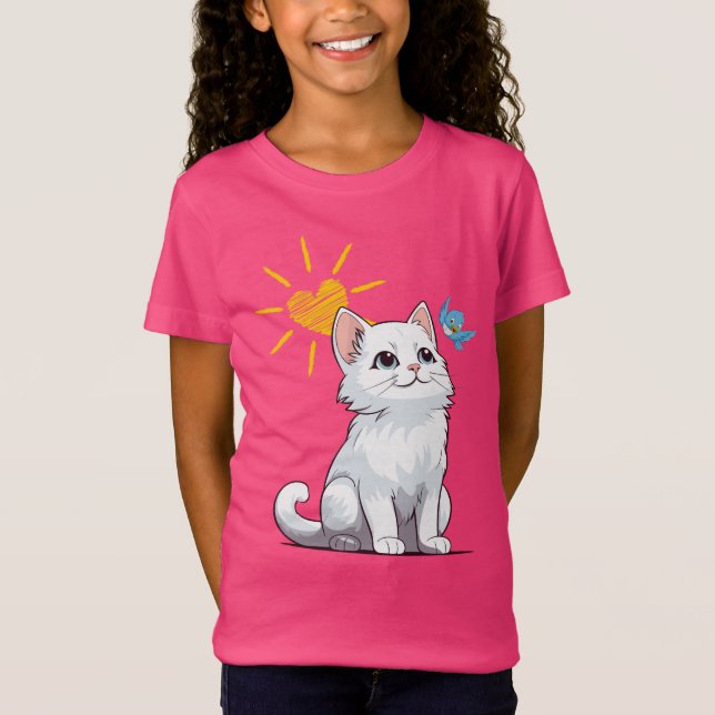 Camiseta Gatito y pájaro azul (Anverso)