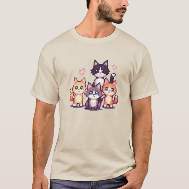 Camiseta Gatitos Coloridos Pixelados (Anverso)