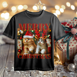 Camiseta Gatitos con Santa Claus y gorras de renos 2