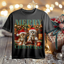 Camiseta Gatitos con Santa Claus y gorras de renos 3