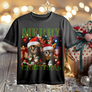 Camiseta Gatitos con Santa Claus y gorras de renos 4