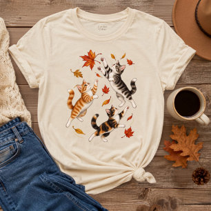 Camiseta Gatitos de otoño y hojas de arce que caen