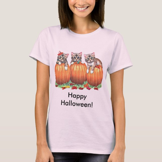 Camiseta Gatitos en calabazas para Halloween (Anverso)