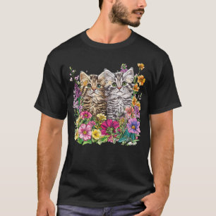 Camiseta Gatitos Lindos En Jardín De Flores