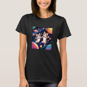 Camiseta gatitos lindos flotando en planetas de estrellas d