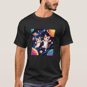 Camiseta gatitos lindos flotando en planetas de estrellas d