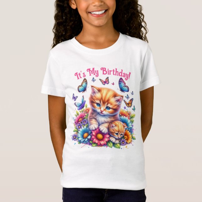 Camiseta Gatitos, mariposas y flores Cumpleaños (Anverso)