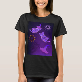 Camiseta Gatitos morados con Gorras de brujas y estrellas