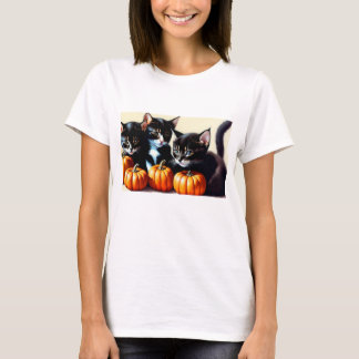 Camiseta Gatitos otoñales con calabazas