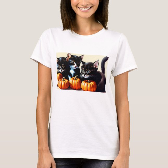 Camiseta Gatitos otoñales con calabazas (Anverso)