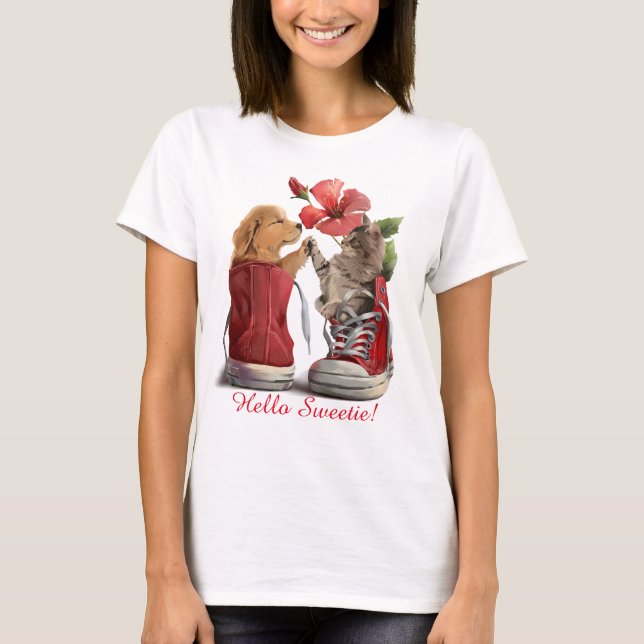 Camiseta Gatitos y cachorros se saludan mutuamente (Anverso)