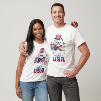 Camiseta Gato 4 de julio Bandera estadounidense de Kitten