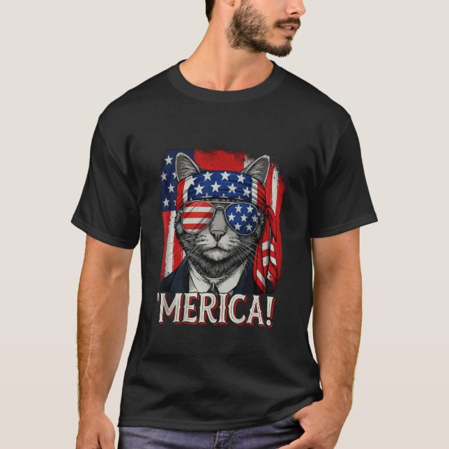 Camiseta Gato 4 De Julio Kitten Hombres Mujeres Ameri Meric (Anverso)
