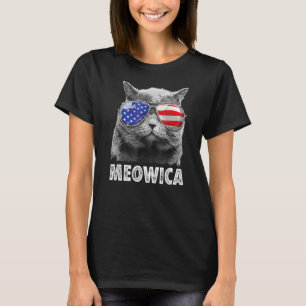 Camiseta Gato 4 De Julio Meowica Bandera Americana Gafas De
