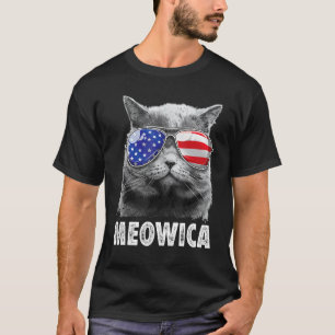 Camiseta Gato 4 de julio Meowica Chicas Chicos Bandera Amer
