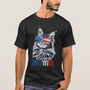 Camiseta Gato 4 De Julio Meowica Gafas De Sol Bandera Estad