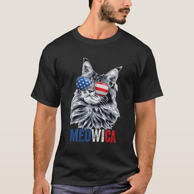 Camiseta Gato 4 De Julio Meowica Gafas De Sol Bandera Estad (Anverso)