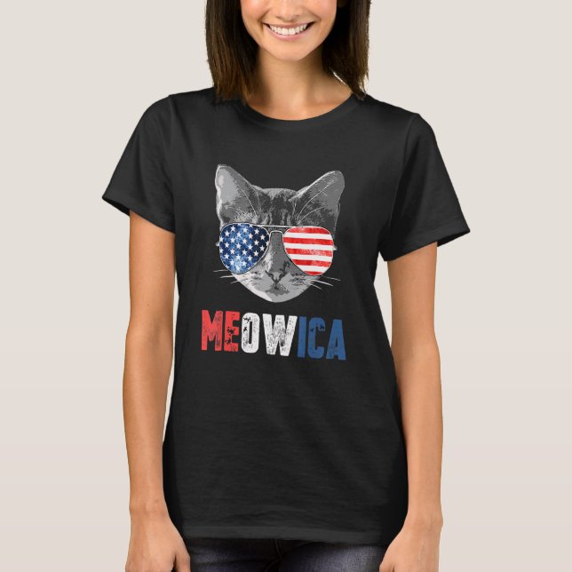 Camiseta Gato 4 de julio   Meowica Merica Hombres Usa Ameri (Anverso)