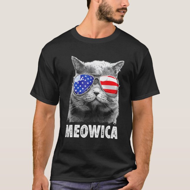 Camiseta Gato 4 de julio S Meowica Merica Hombres Usa Ameri (Anverso)