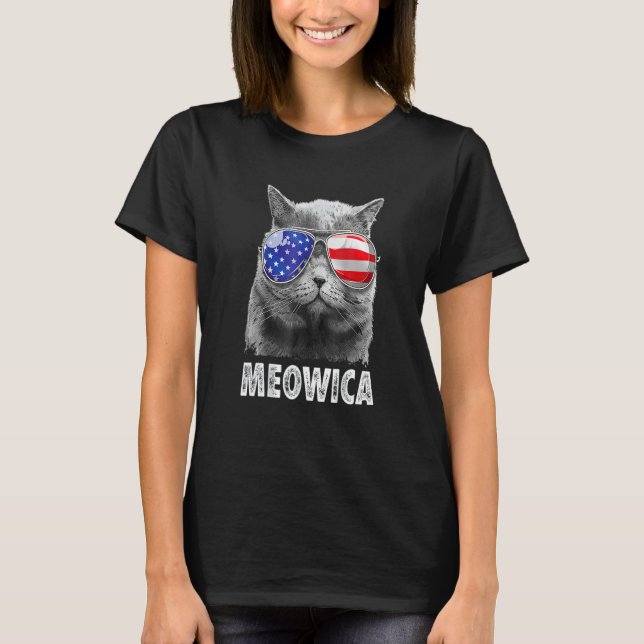 Camiseta Gato 4 H De Julio Meowica Merica Hombres Estadouni (Anverso)