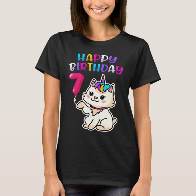 Camiseta Gato 7 cumpleaños feliz cumpleaños Caticorn Kitty  (Anverso)