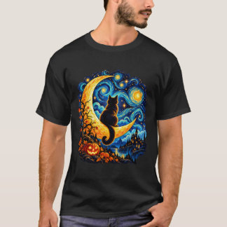 Camiseta Gato a la luz de la luna en noche de remolino