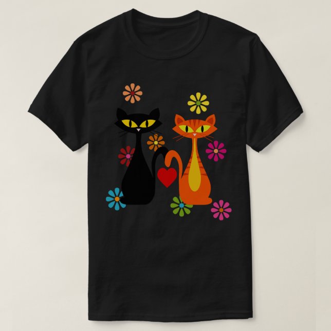 Camiseta Gato A Mediados Del Siglo Gatos Negros Y Naranjas  (Diseño del anverso)