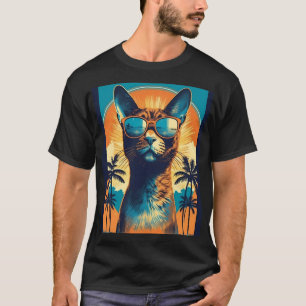 Camiseta Gato abisano con gafas de sol en una playa tropica