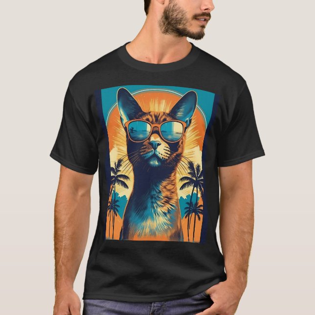 Camiseta Gato abisano con gafas de sol en una playa tropica (Anverso)